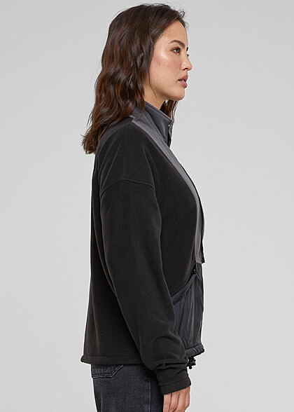 Urban Classics Damen Polar Fleece Jacke mit Zipper schwarz dunkel grau