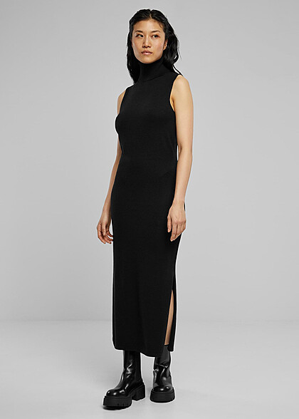 Urban Classics Damen Viskose Strickkleid mit Rollkragen schwarz