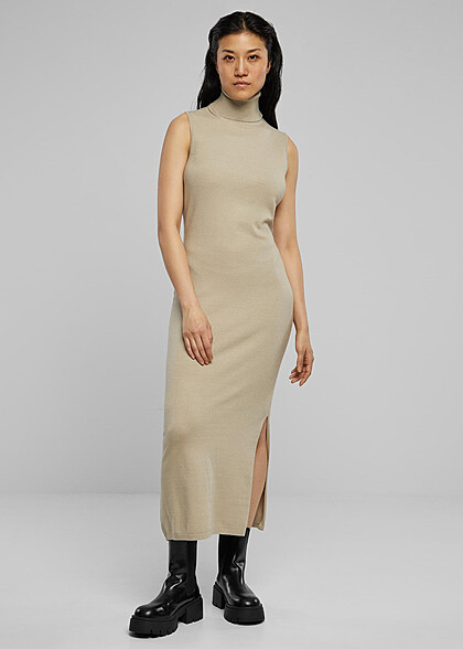 Urban Classics Damen Viskose Strickkleid mit Rollkragen wetsand beige