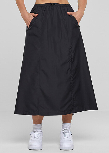 Urban Classics Damen Ripstop Midi Rock im Parachute Design schwarz