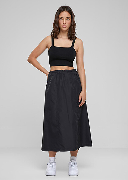 Urban Classics Damen Ripstop Midi Rock im Parachute Design schwarz