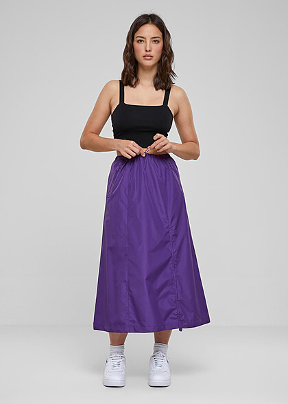 Urban Classics Damen Ripstop Midi Rock im Parachute Design realviolet lila
