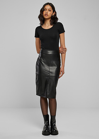 Urban Classics Damen Pencil Rock aus Kunstleder schwarz
