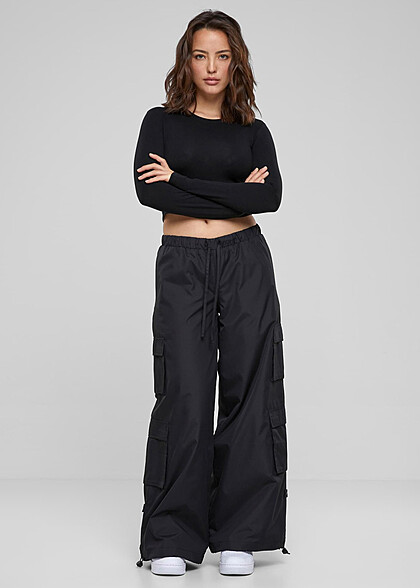 Urban Classics Damen Ripstop Double Cargohose schwarz
