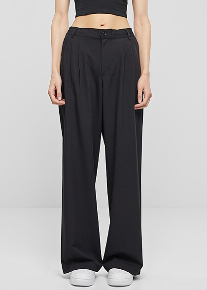 Urban Classics Damen Ultra Wide Hose mit Falten-Details schwarz