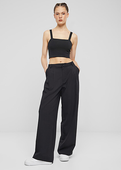 Urban Classics Damen Ultra Wide Hose mit Falten-Details schwarz