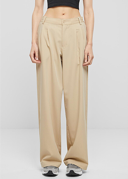 Urban Classics Damen Ultra Wide Hose mit Falten-Details wetsand beige