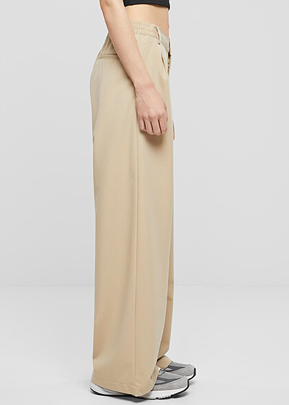 Urban Classics Damen Ultra Wide Hose mit Falten-Details wetsand beige