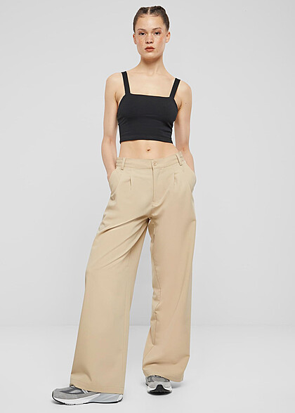 Urban Classics Damen Ultra Wide Hose mit Falten-Details wetsand beige