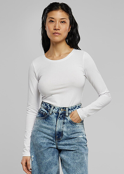 Urban Classics Damen Stretch Jersey Longsleeve Body weiss