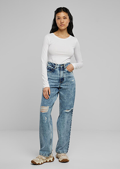 Urban Classics Damen Stretch Jersey Longsleeve Body weiss