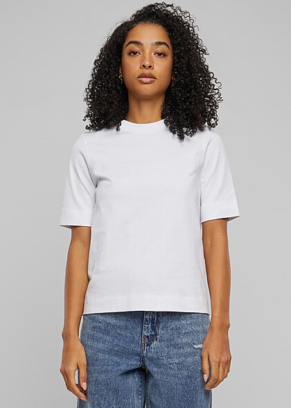 Urban Classics Damen Basic Classy T-Shirt mit Rundhals weiss