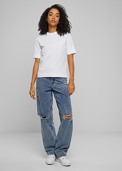Urban Classics Damen Basic Classy T-Shirt mit Rundhals weiss