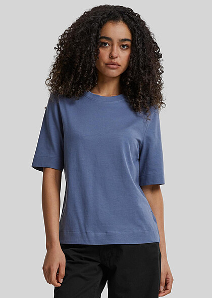 Urban Classics Damen Basic Classy T-Shirt mit Rundhals vintage blau