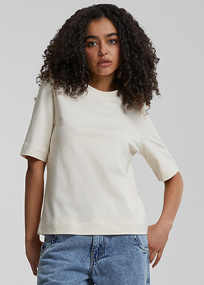 Urban Classics Damen Basic Classy T-Shirt mit Rundhals whitesand hell beige
