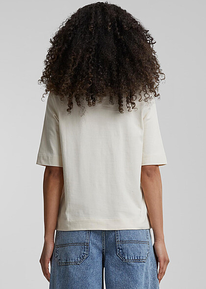 Urban Classics Damen Basic Classy T-Shirt mit Rundhals whitesand hell beige