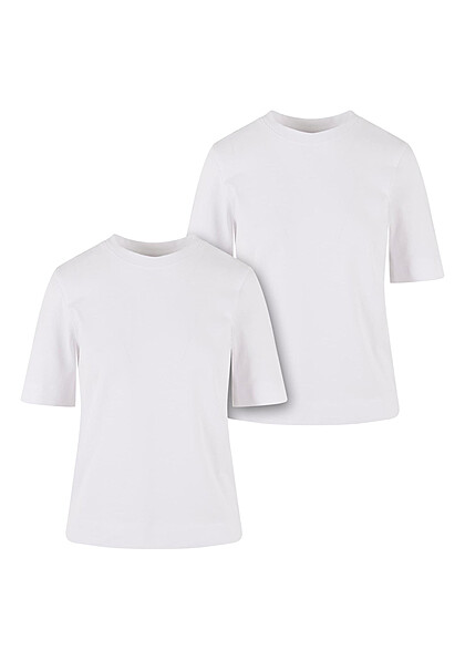 Urban Classics Damen 2-Pack Classy T-Shirt mit Rundhals weiss