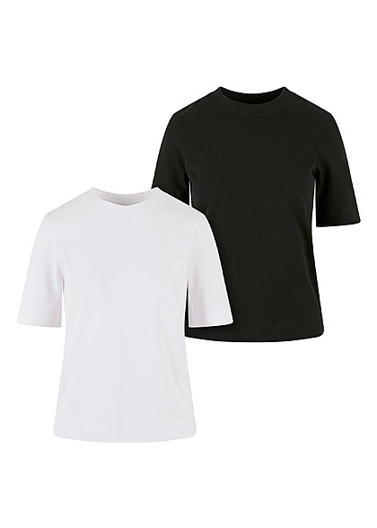 Urban Classics Damen 2-Pack Classy T-Shirt mit Rundhals weiss und schwarz