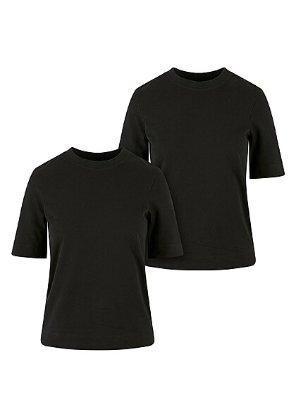 Urban Classics Damen 2-Pack Classy T-Shirt mit Rundhals schwarz