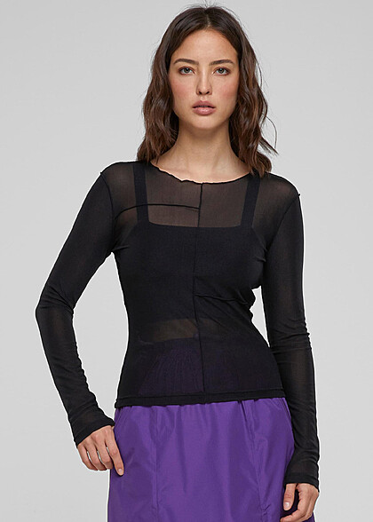 Urban Classics Damen Mesh Longsleeve Top schwarz