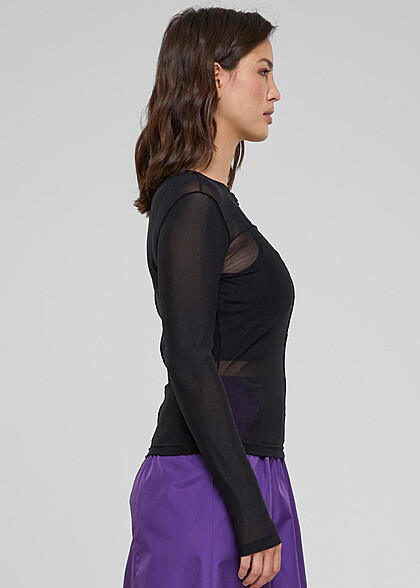 Urban Classics Damen Mesh Longsleeve Top schwarz