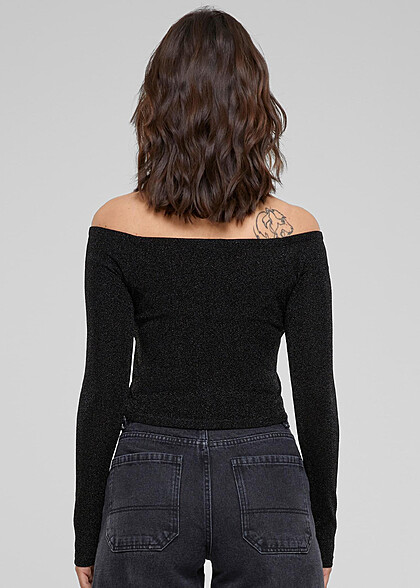 Urban Classics Damen Glitter Off-Shoulder Longsleeve schwarz