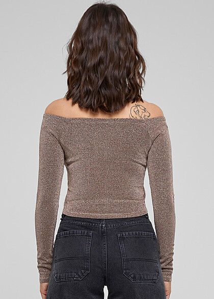 Urban Classics Damen Glitter Off-Shoulder Longsleeve gold