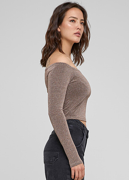 Urban Classics Damen Glitter Off-Shoulder Longsleeve gold