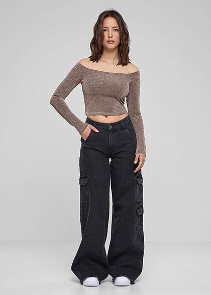 Urban Classics Damen Glitter Off-Shoulder Longsleeve gold