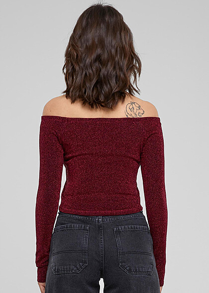 Urban Classics Damen Glitter Off-Shoulder Longsleeve burgundy dunkel rot