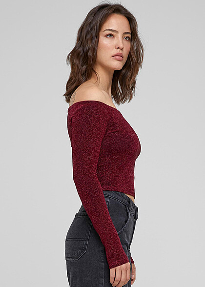 Urban Classics Damen Glitter Off-Shoulder Longsleeve burgundy dunkel rot