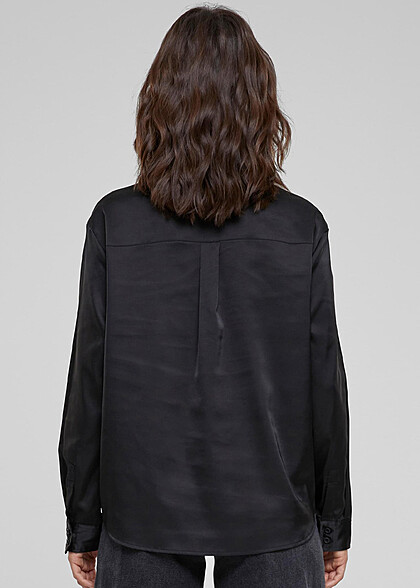 Urban Classics Damen Satin Bluse mit Knopfleiste schwarz