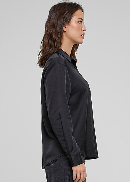 Urban Classics Damen Satin Bluse mit Knopfleiste schwarz