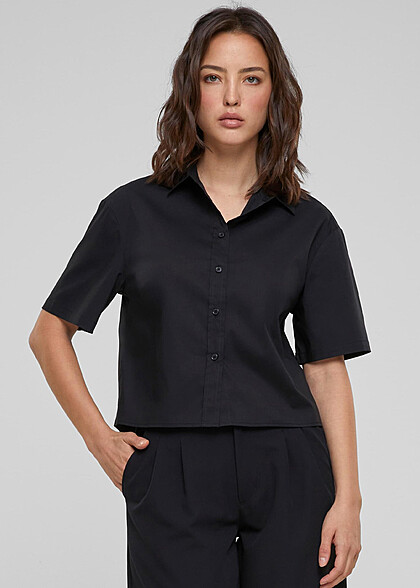 Urban Classics Damen Oversized Bluse mit Knopfleiste schwarz