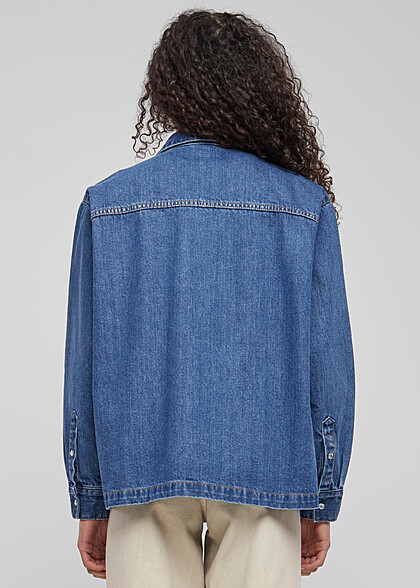 Urban Classics Damen Oversized Jeansbluse mit Knopfleiste washed indigo blau