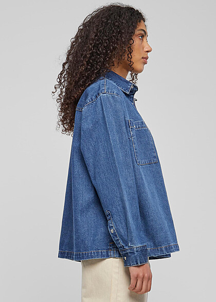 Urban Classics Damen Oversized Jeansbluse mit Knopfleiste washed indigo blau