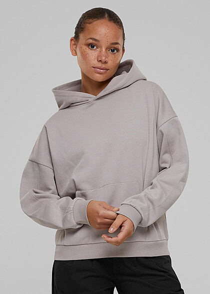 Urban Classics Damen Organic Oversized Basic Hoodie mit Kngurutasche cloud grau