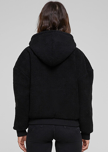 Urban Classics Damen Oversized Sherpa Zip-Hoodie mit 2-Pockets schwarz