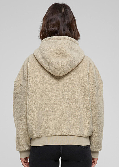 Urban Classics Damen Oversized Sherpa Zip-Hoodie mit 2-Pockets wetsand beige