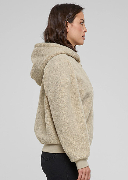 Urban Classics Damen Oversized Sherpa Zip-Hoodie mit 2-Pockets wetsand beige