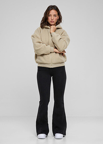 Urban Classics Damen Oversized Sherpa Zip-Hoodie mit 2-Pockets wetsand beige