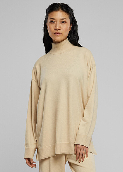 Urban Classics Damen Viskose Eco Strickpullover Sweater mit Rollkragen wetsand beige