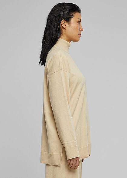 Urban Classics Damen Viskose Eco Strickpullover Sweater mit Rollkragen wetsand beige