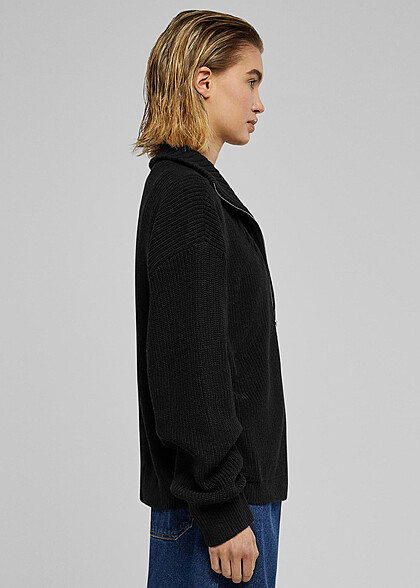 Urban Classics Damen Cardigan Strickjacke mit Zipper schwarz