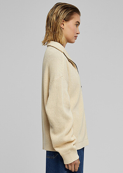 Urban Classics Damen Cardigan Strickjacke mit Zipper beige