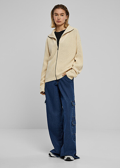 Urban Classics Damen Cardigan Strickjacke mit Zipper beige