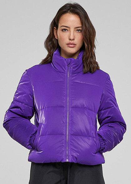 Urban Classics Damen Jacke Steppjacke mit Stehkragen und 2-Pockets lila