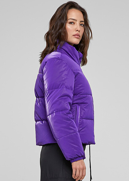 Urban Classics Damen Jacke Steppjacke mit Stehkragen und 2-Pockets lila