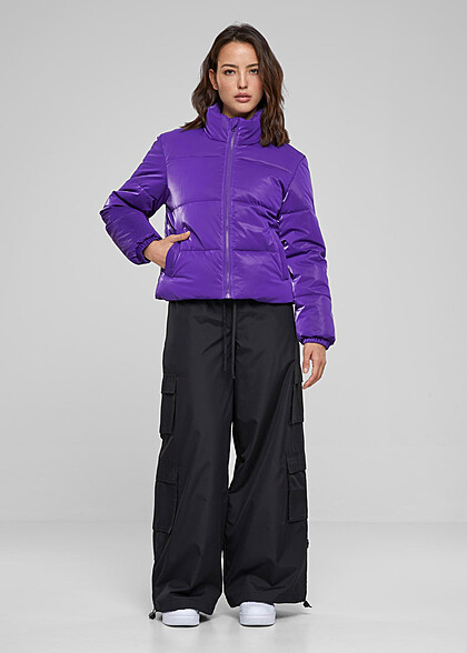 Urban Classics Damen Jacke Steppjacke mit Stehkragen und 2-Pockets lila