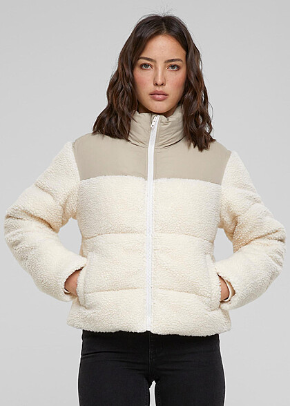 Urban Classics Damen Sherpa Steppjacke mit Zipper und 2-Pockets wetsand beige